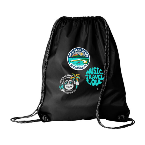 Music Travel Love We Travel The World White Sand Island Drawstring Beach Cinch Bag  Thumbnail